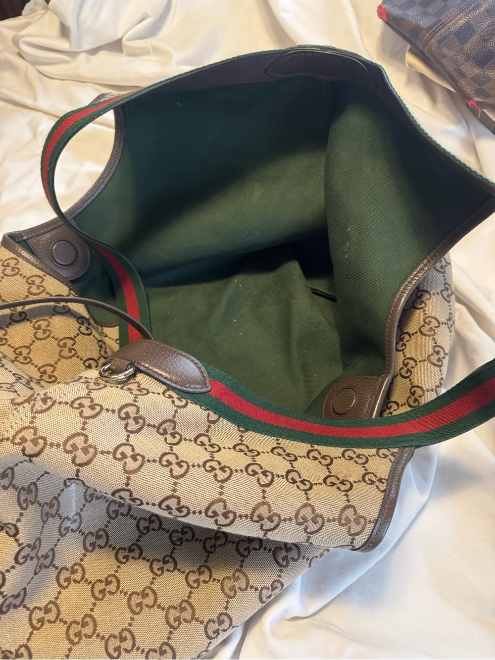 Gucci Beige/Tan GG Canvas Tote with Green and Red Web Giglio Large Tote - Picture 4 of 9